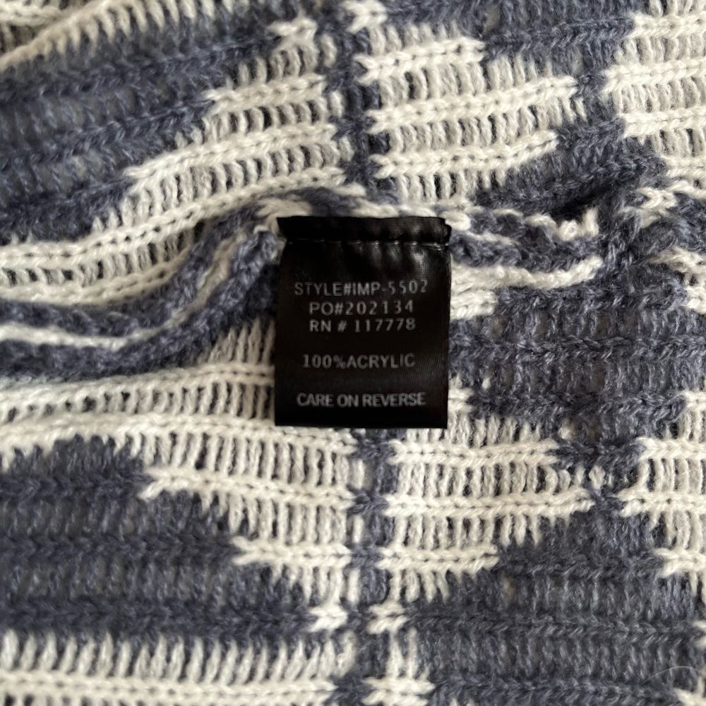 Love Stitch Acrylic Geometric Patterned Blue and White Long Cardigan Size M/L - Picture 12 of 15